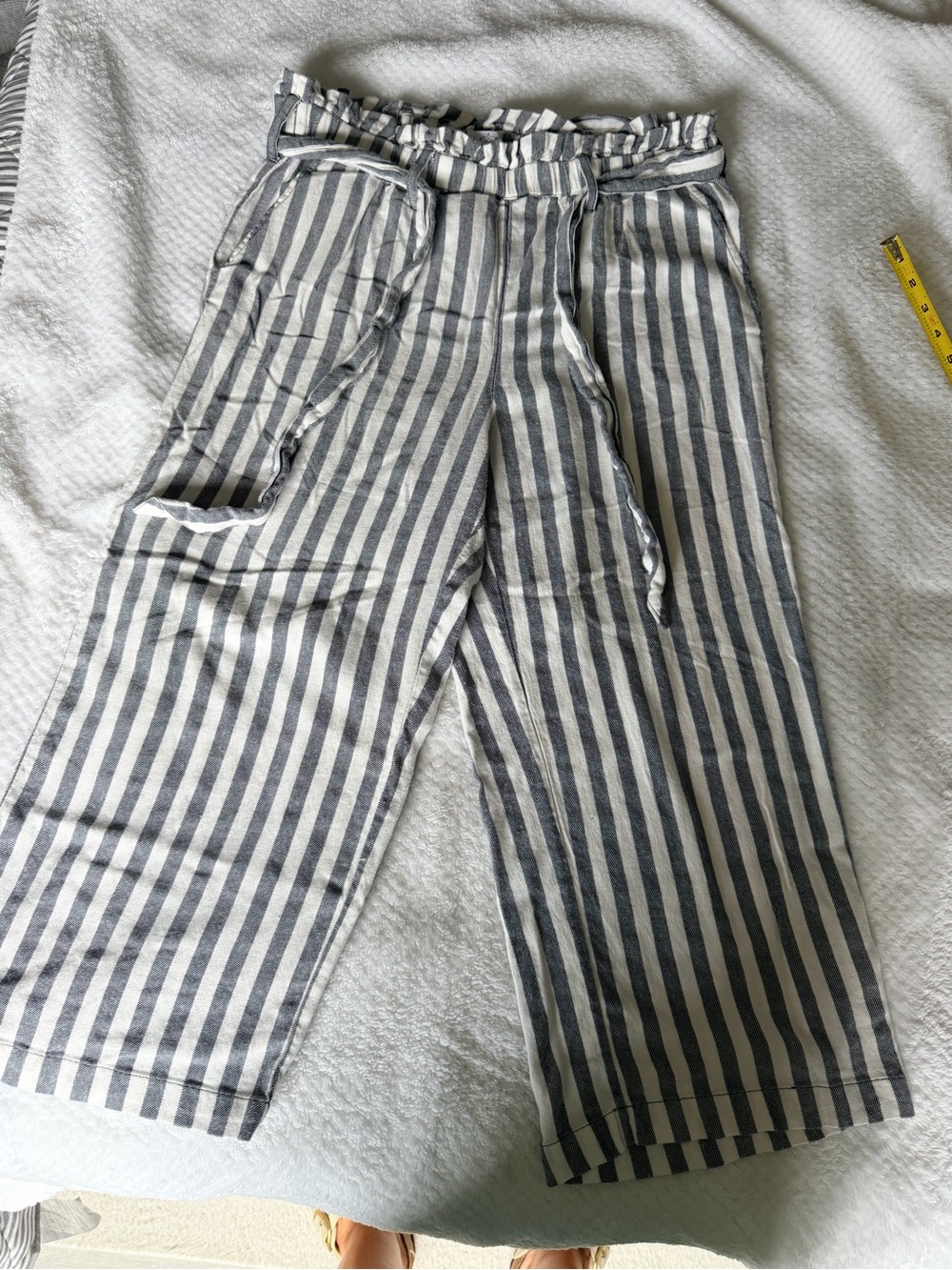 Fever Navy and White Vertical-Stripe Wide Leg Cargo Pants